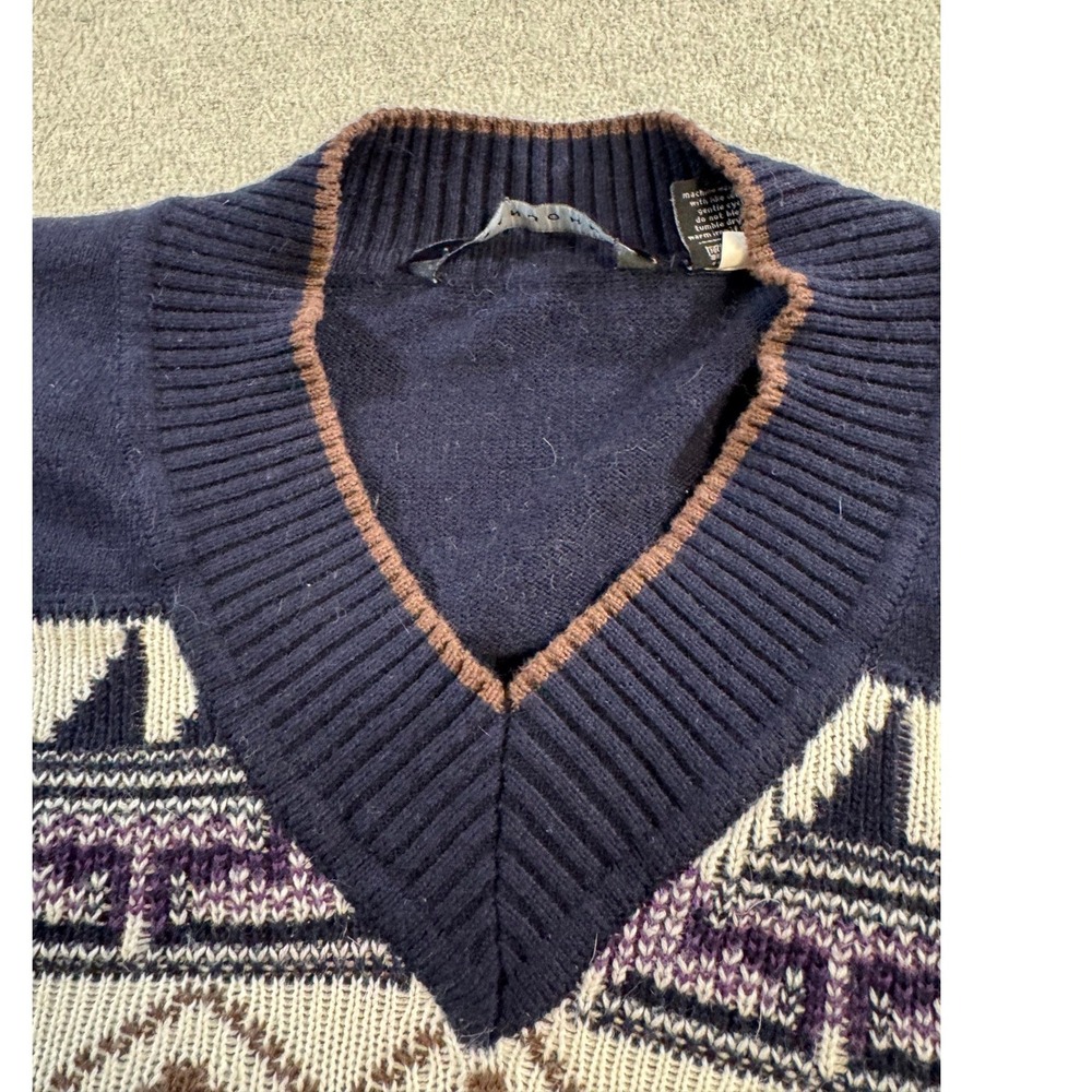 Sean John V Neck Sweater Mens 3XL Navy Blue Good Fair Isle Geometric Pullover - Picture 6 of 11